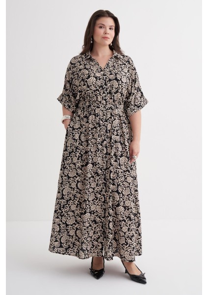 Beli Lastikli Kemerli Uzun Elbise