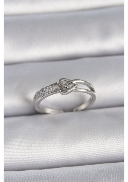 bulurum pirinç gümüş renk ayarlanabilir zirkon taşlı düğüm kalp model kadın yüzük