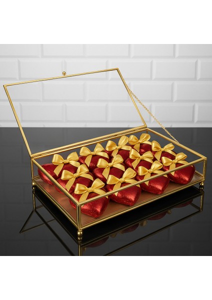 Ata Metal Ayaklı Büyük Boy Cam Sandık - Karışık Takı Makyaj Kutusu 30X20X6 cm