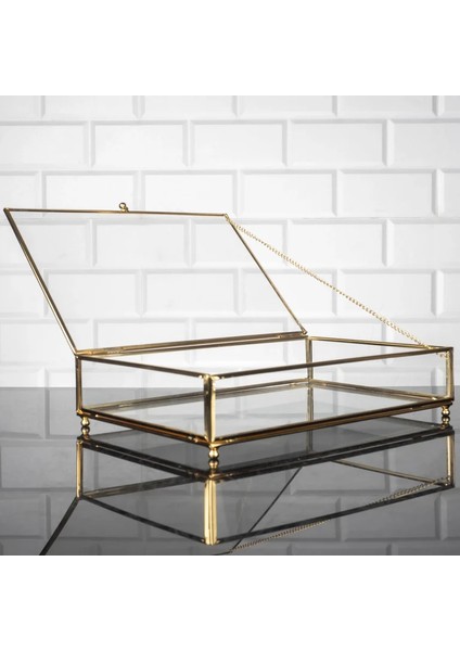 Ata Metal Ayaklı Büyük Boy Cam Sandık - Karışık Takı Makyaj Kutusu 30X20X6 cm fiyatları