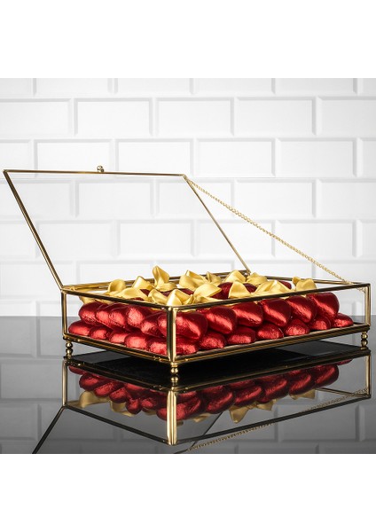 Ata Metal Ayaklı Büyük Boy Cam Sandık - Karışık Takı Makyaj Kutusu 30X20X6 cm modelleri