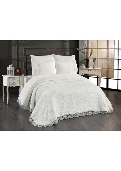 Dantelli Battaniye Seti 6 Parça Krem