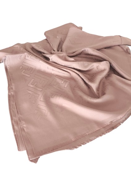 F Desen Ipek Jakarlı Şal Koyu Vizon