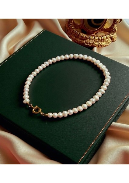 45 cm Sertifikalı Gerçek Doğal 8 mm Inci Kolye - Gemici Kilit