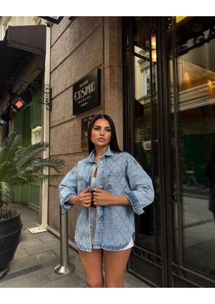 Kadın Taşlı Kot Ceket