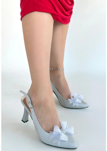 Mewi Gümüş Saten Topuklu Ayakkabı modelleri