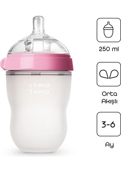 Antikolik Silikon Biberon 250 ml 3-6 Ay Pembe