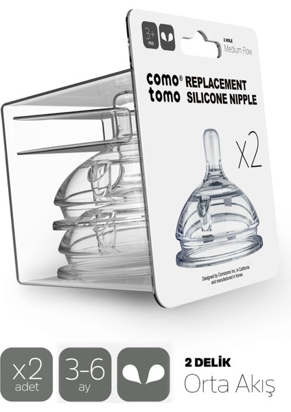 Silikon 2li Biberon Emziği Orta Akış 3-6 Ay