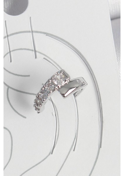 Bfs Pirinç Gümüş Renk Zirkon Taşlı Kadın Kıkırdak Küpe