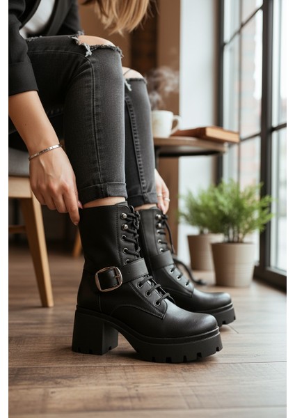 Le_guzzi Kadın Siyah Fermuarlı&bağcıklı Yüksek Topuk Bot