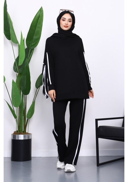 Siyah Kol Bağlamalı Tunik Pantolonlu Takım