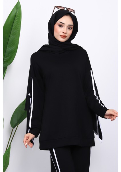 Siyah Kol Bağlamalı Tunik Pantolonlu Takım modelleri