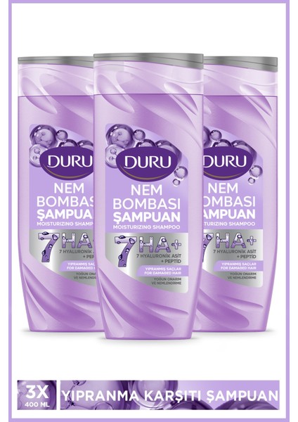 Nem Bombası Yıpranmış Saçlar Için Yoğun Onarıcı ve Nemlendirici Şampuan 3X400 ml