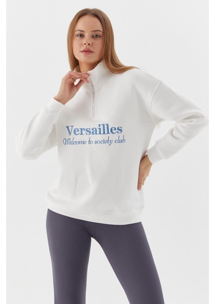Yakası Fermuarlı Sweatshirt Ekru fiyatları