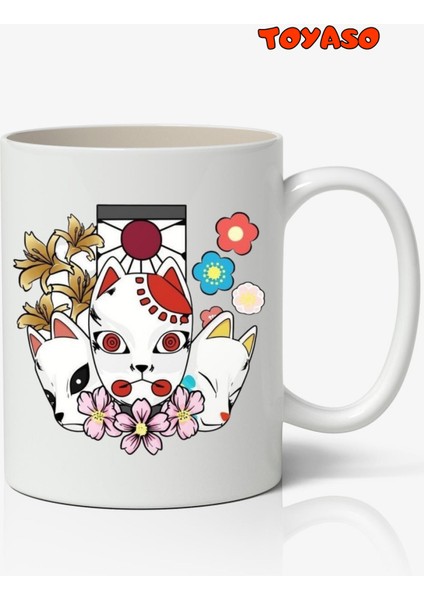 Demon Slayer Tanjiro Maske Mask Anime Temalı Beyaz Kupa Bardak Sevgiliye Arkadaşa Hediye