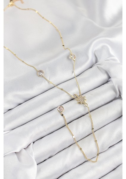 Bfs Pirinç Zirkon Taşlı Kutup Yıldızı Model Gold Renk Y Kolye fiyatları