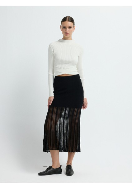 Tül Detaylı Triko Etek Siyah 12745174001