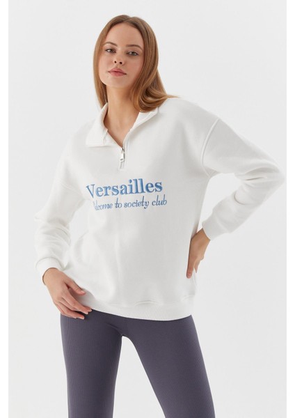 Yakası Fermuarlı Sweatshirt Ekru modelleri