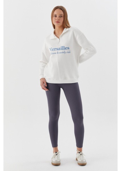 Yakası Fermuarlı Sweatshirt Ekru fırsatları