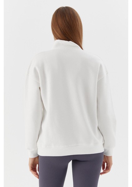 Yakası Fermuarlı Sweatshirt Ekru indirimleri