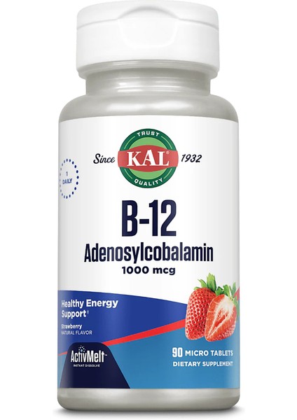 B-12 Adenosylcobalamin, Strawberry, 1,000 Mcg, 90 Micro Pastil Adenosylcobalamin B12VITAMINI Premıum