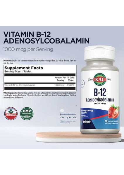 B-12 Adenosylcobalamin, Strawberry, 1,000 Mcg, 90 Micro Pastil Adenosylcobalamin B12VITAMINI Premıum fiyatları