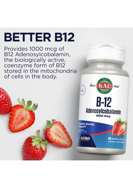 B-12 Adenosylcobalamin, Strawberry, 1,000 Mcg, 90 Micro Pastil Adenosylcobalamin B12VITAMINI Premıum modelleri