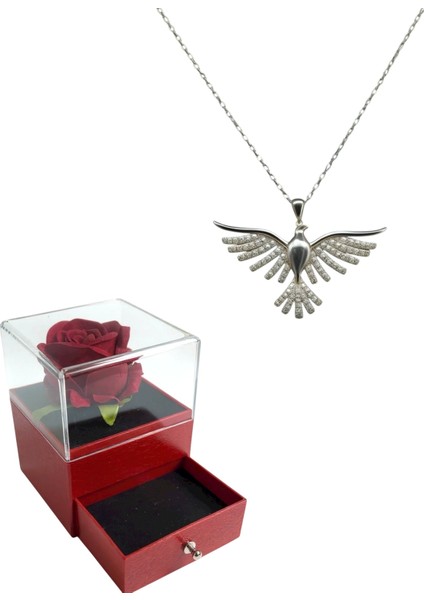 Çekmeceli Kutuda 925 Ayar Gümüş Anka Kuşu Kolye Kadın