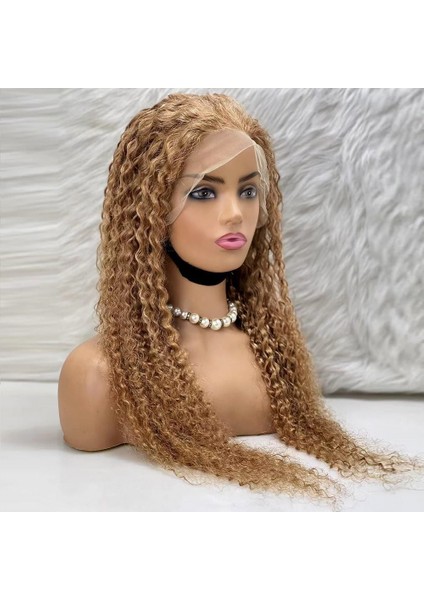 Afro Dalga Front Lace Gerçek Tül Peruk / Sıcak Karamel / 70/75CM modelleri