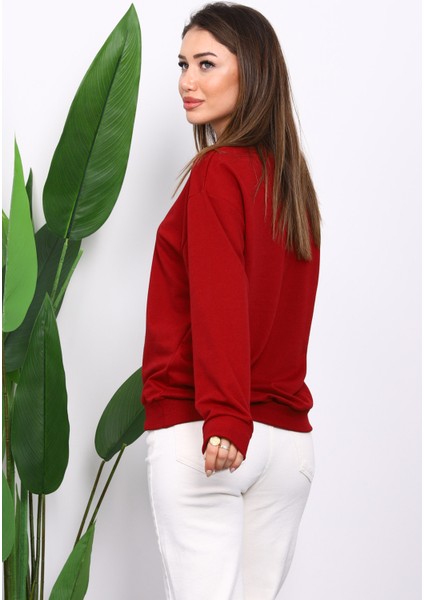 Bordo Bisiklet Yaka İki İplik Sweatshirt fırsatları