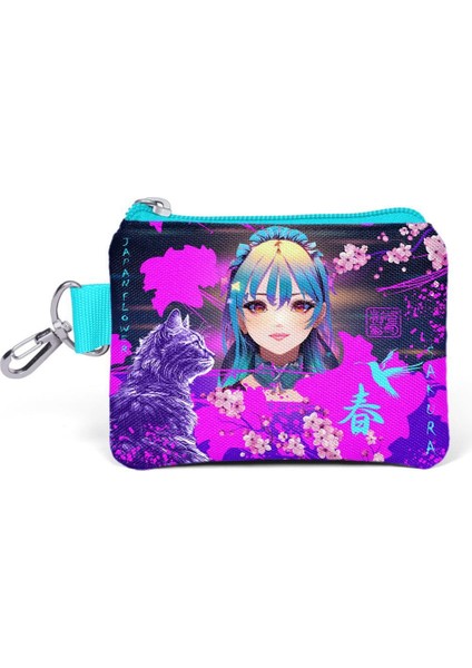 Kids Mor Pembe Anime Kedi Desenli Bozuk Para Çantası 21882