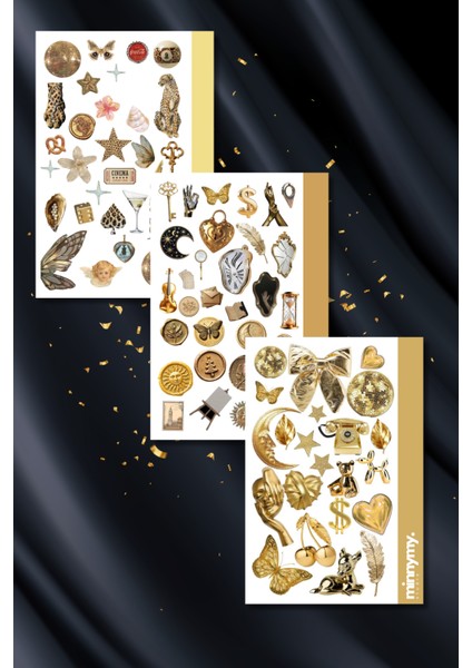 3'lü Gold Collection Sticker, Çıkartma, Ajanda, Günlük, Planlayıcı, Bullet Journal ,scrapbook