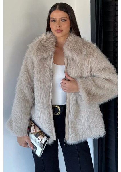 Kadın Ön Fermuarlı Saçaklı Kürklü Mont P-00018972 fiyatları