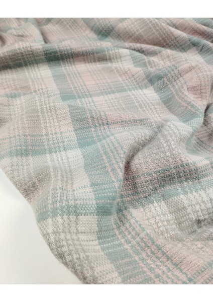 Pembe Yeşil Ekru Bej Ekoseli Jakarlı Örme Kumaş (En 150 cm x Boy 300 Cm) fiyatları