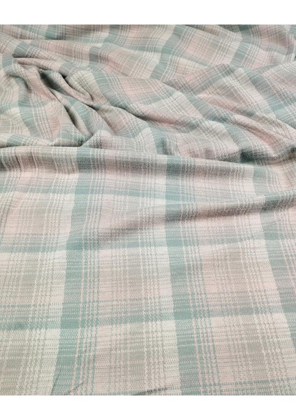 Pembe Yeşil Ekru Bej Ekoseli Jakarlı Örme Kumaş (En 150 cm x Boy 300 Cm) modelleri