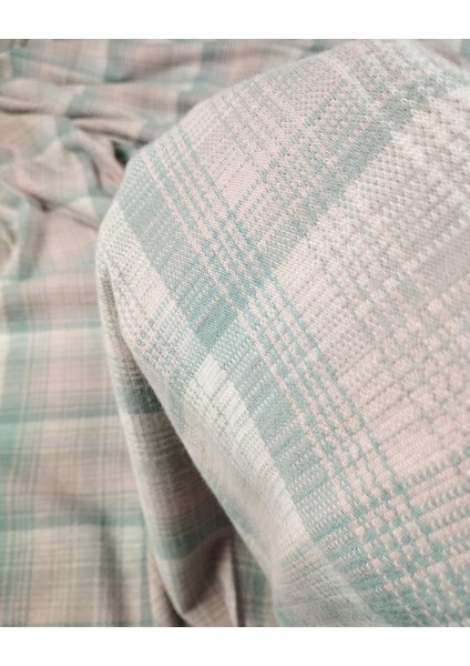 Pembe Yeşil Ekru Bej Ekoseli Jakarlı Örme Kumaş (En 150 cm x Boy 300 Cm) indirimleri