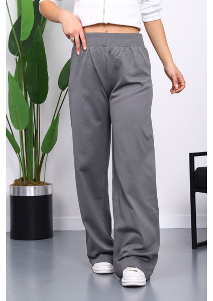 Füme Yüksek Bel Fitilli Bol Paça Triko Pantolon fırsatları