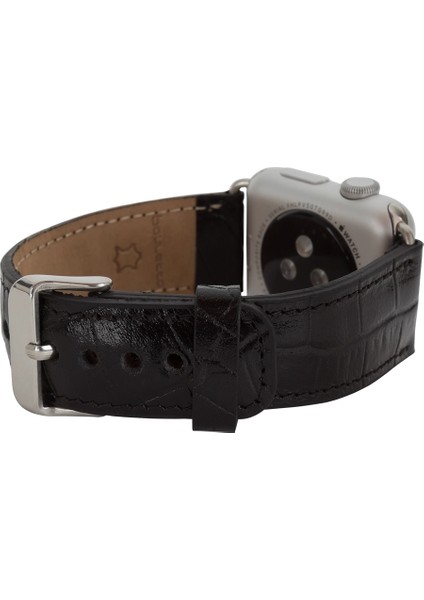 Apple Watch Uyumlu Deri Kordon 42-44-45MM Kroko Siyah modelleri