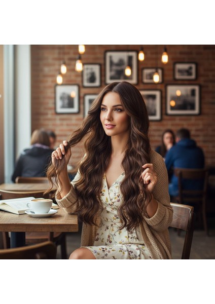 Uzun Su Dalgası Fiber Sentetik Peruk / Kahve Karamel