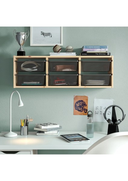 Trofast Çocuk Duvar Rafı Çam Gri 93 x 21 x 30 cm modelleri