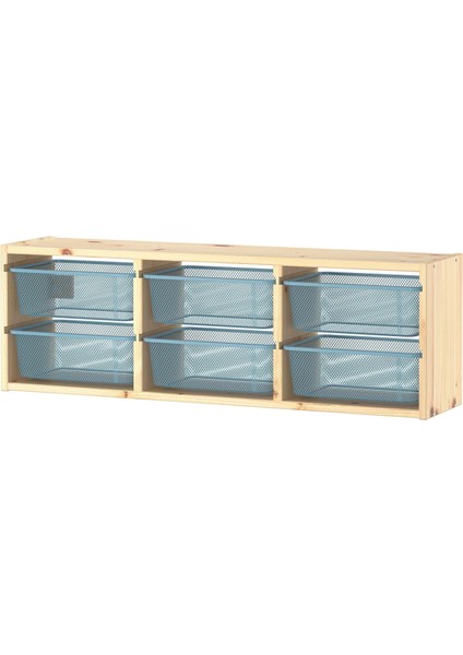 Trofast Çocuk Duvar Rafı Çam Gri Mavi 93 x 21 x 30 cm