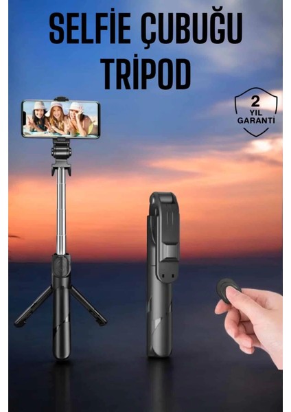 Tripod Kablosuz Bluetooth Bağlantılı Selfie Çubuğu 360 Derece Dönebilen