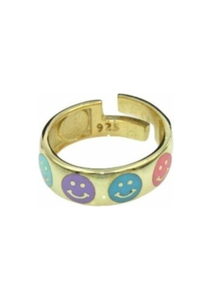 Ayarlanabilir Altın Kaplama Renkli Mineli Gülen Yüz Figürlü Yüzük fiyatları