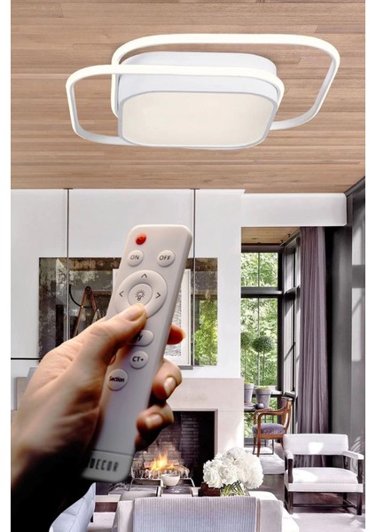 Ikili Kare LED Plafonyer Avize Üç Renkli Beyaz Renkli Kumandalı