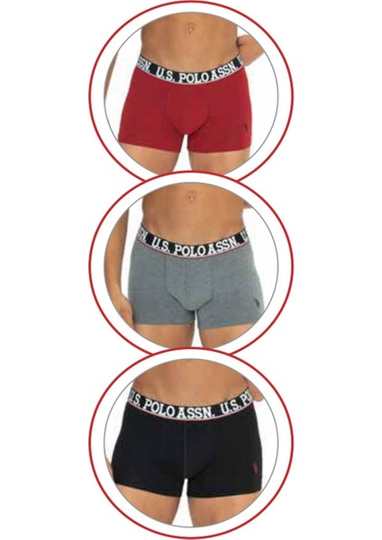 U.s Polo Assn. 80533 Erkek Pamuklu 3'lü Boxer-Bordo&siyah&antrasitmelanj