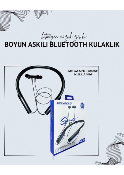 Polygold PG-100 Boyun Askılı Kablosuz Kulaklık – 200 Saat Bekleme Süresi, Stereo Ses, Mikrofonlu