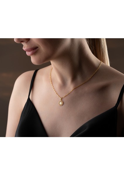 925 Ayar Papatya Silver Turuncu Papatya Pırlanta Kolye<rose,gold,rodaj>