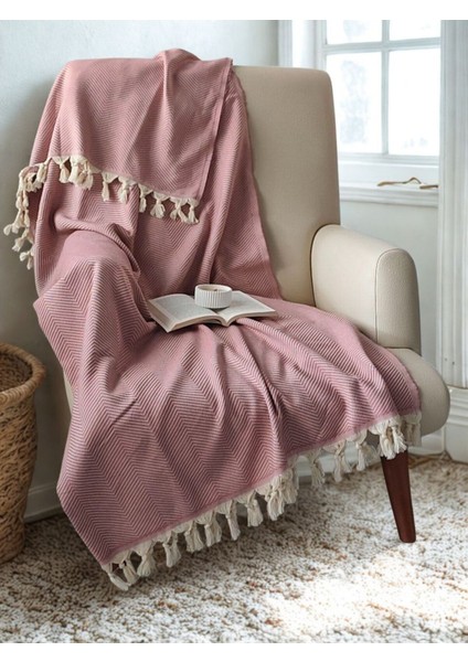 %100 Pamuk Koltuk Örtüsü - Çok Amaçlı Koltuk Şalı, Pike, Piknik ÖRTÜSÜ-170X220CM-GÜL Kurusu