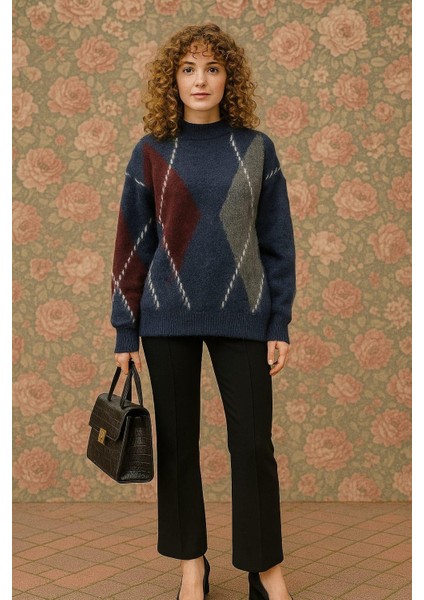 Bisiklet Yaka Baklava Desen Yumoş Kalın Kazak