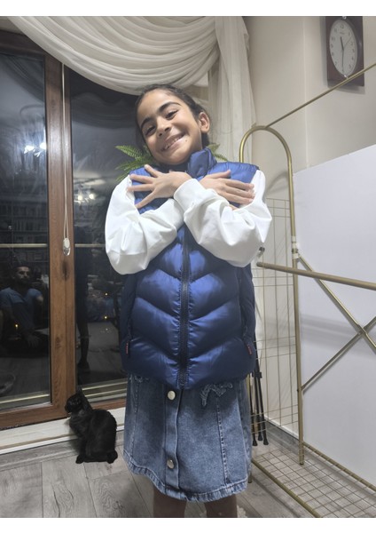 kız-Erkek Çocuk Şişme Yelek Astarlı Fermuarlı Cepli Su Tutmaz Rüzgar Kesici Isı Yalıtımlı Lacivert fiyatları